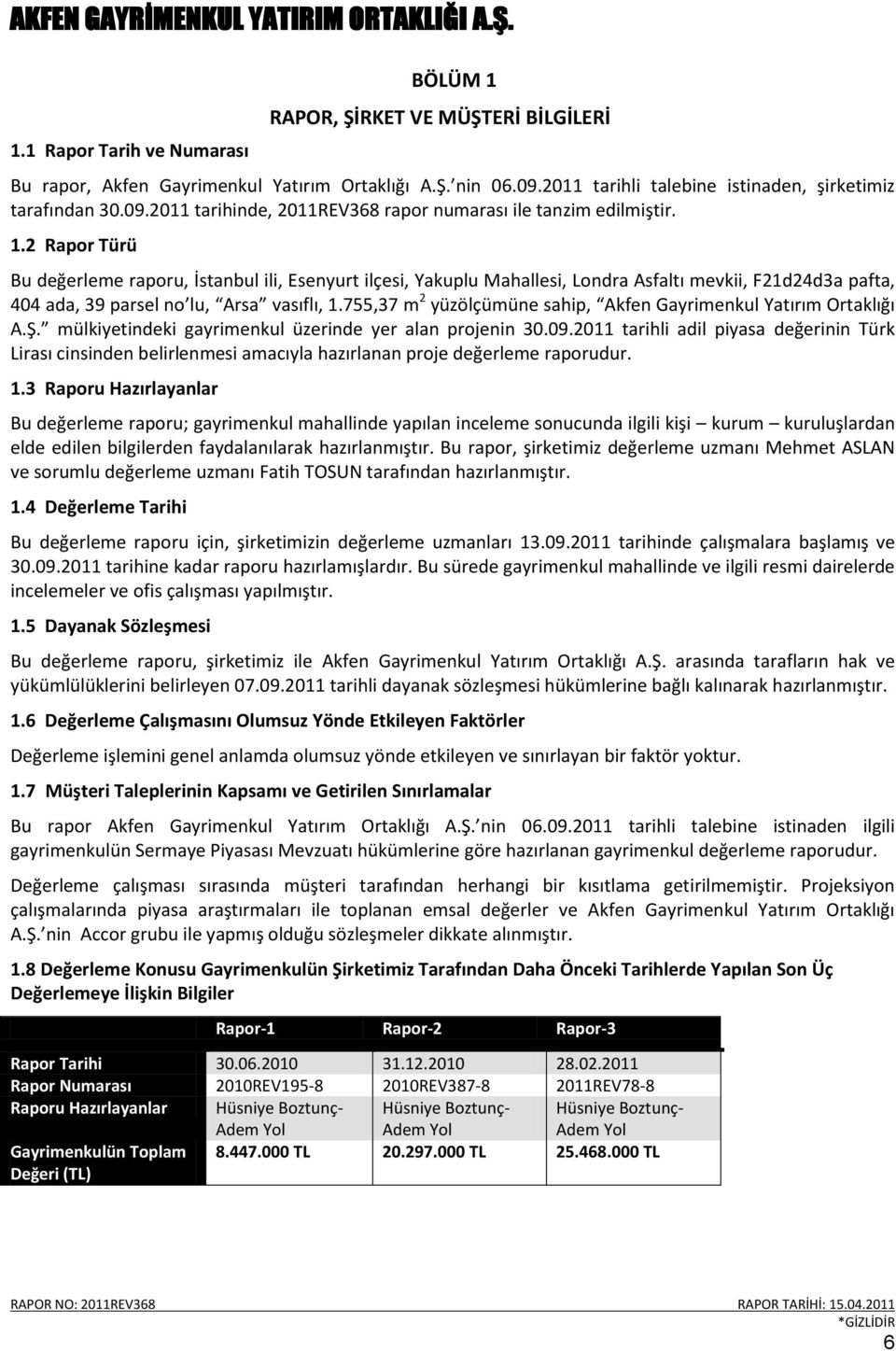 755,37 m 2 yüzölçümüne sahip, Akfen Gayrimenkul Yatırım Ortaklığı A.Ş. mülkiyetindeki gayrimenkul üzerinde yer alan projenin 30.09.