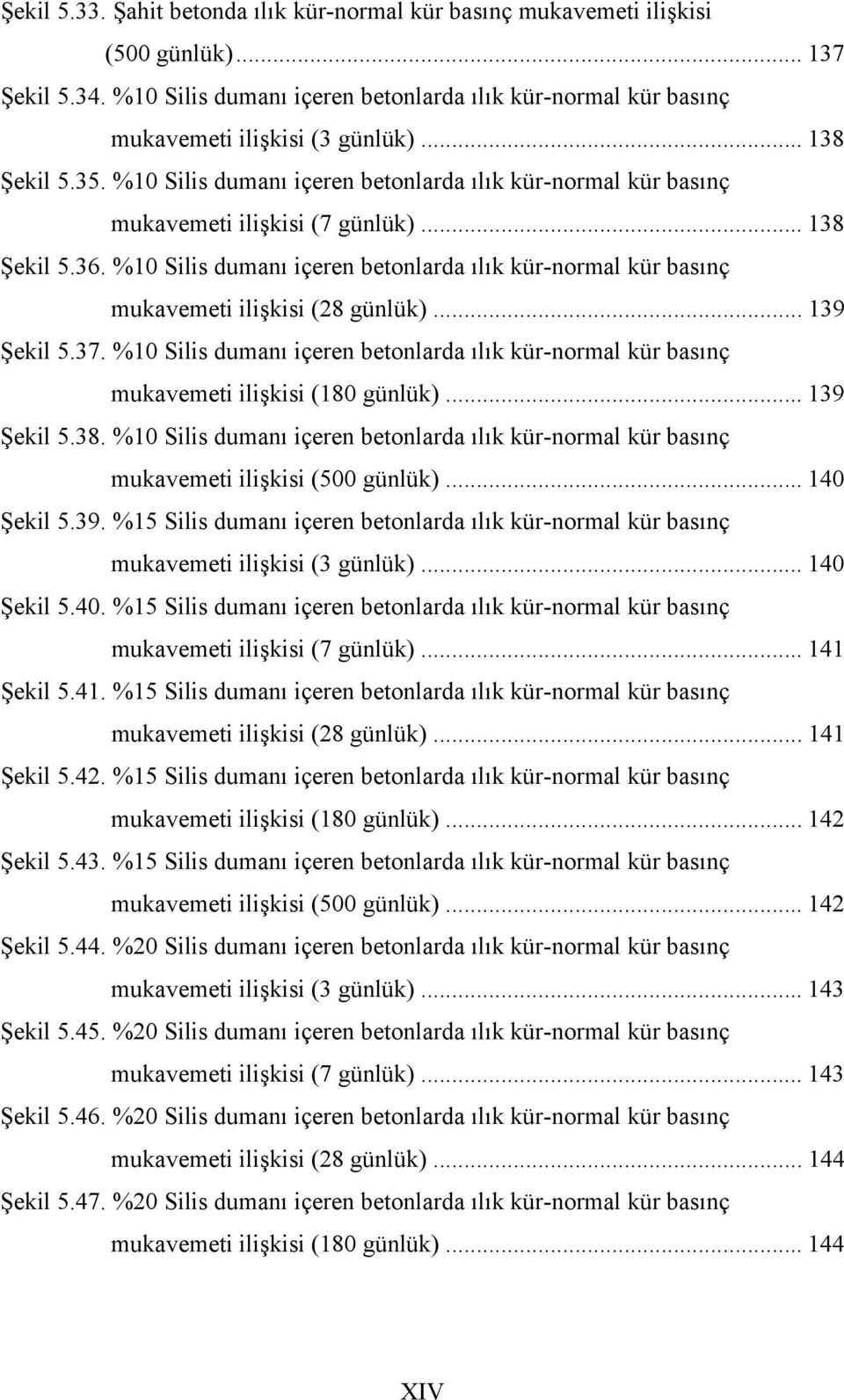 %10 Silis dumanı içeren betonlarda ılık kür-normal kür basınç mukavemeti ilişkisi (28 günlük)... 139 Şekil 5.37.