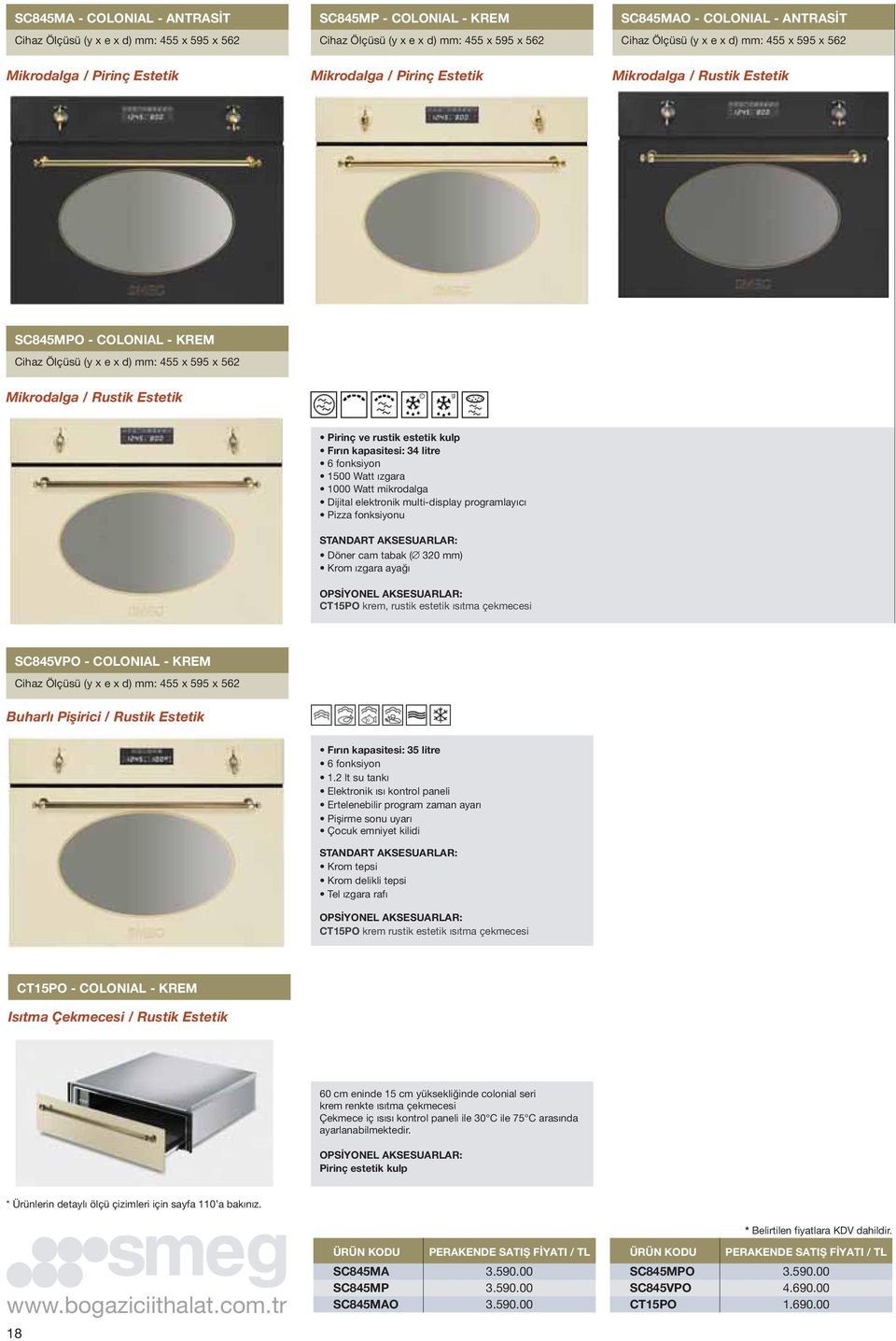 Rustik Estetik Pirinç ve rustik estetik kulp Fırın kapasitesi: 34 litre 6 fonksiyon 1500 Watt ızgara 1000 Watt mikrodalga Dijital elektronik multi-display programlayıcı Pizza fonksiyonu Döner cam