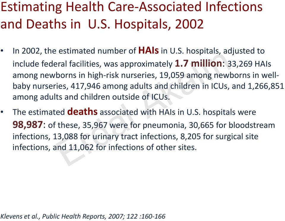children outside of ICUs. The estimated deaths associated with HAIs in U.S.