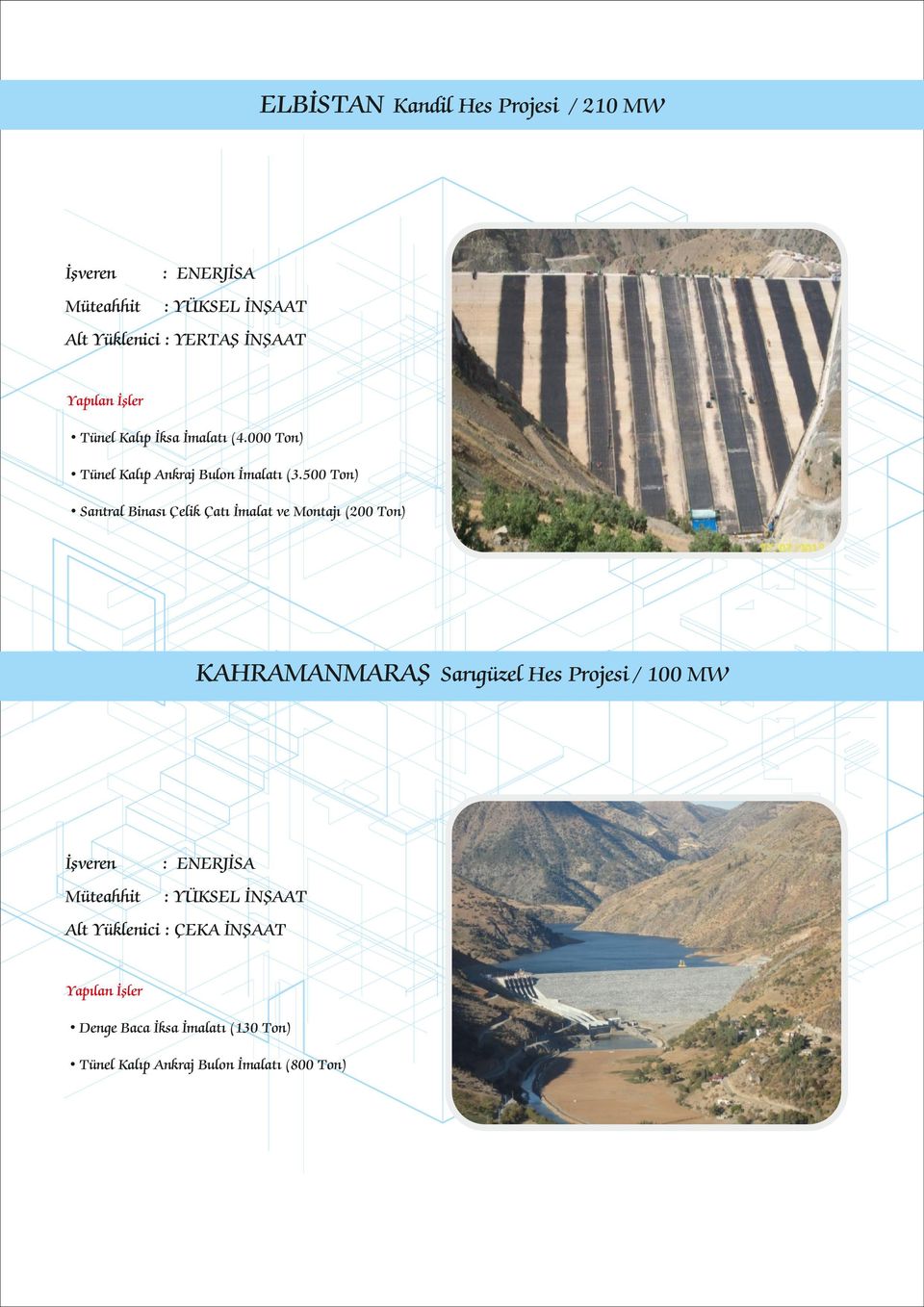 500 Ton) Santral Binası Çelik Çatı İmalat ve Montajı (200 Ton) KAHRAMANMARAŞ Sarıgüzel Hes Projesi / 100 MW