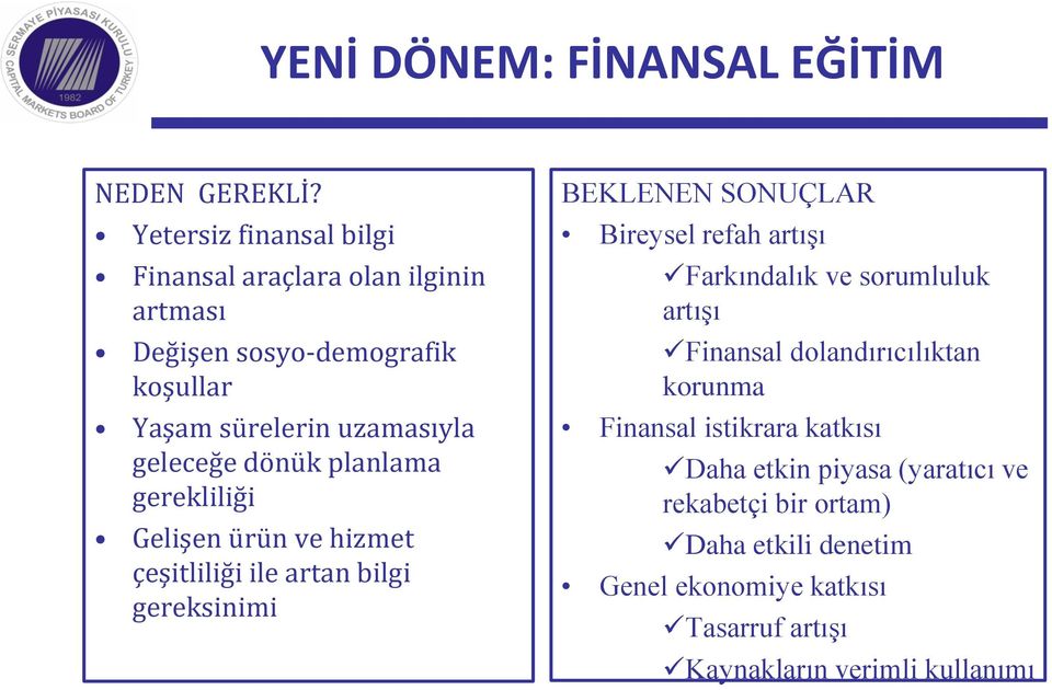 dönük planlama gerekliliği Gelişen ürün ve hizmet çeşitliliği ile artan bilgi gereksinimi BEKLENEN SONUÇLAR Bireysel refah artışı