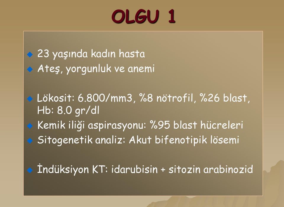 0 gr/dl Kemik iliği aspirasyonu: %95 blast hücreleri