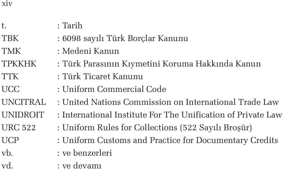 Kanun TTK : Türk Ticaret Kanunu UCC : Uniform Commercial Code UNCITRAL : United Nations Commission on International