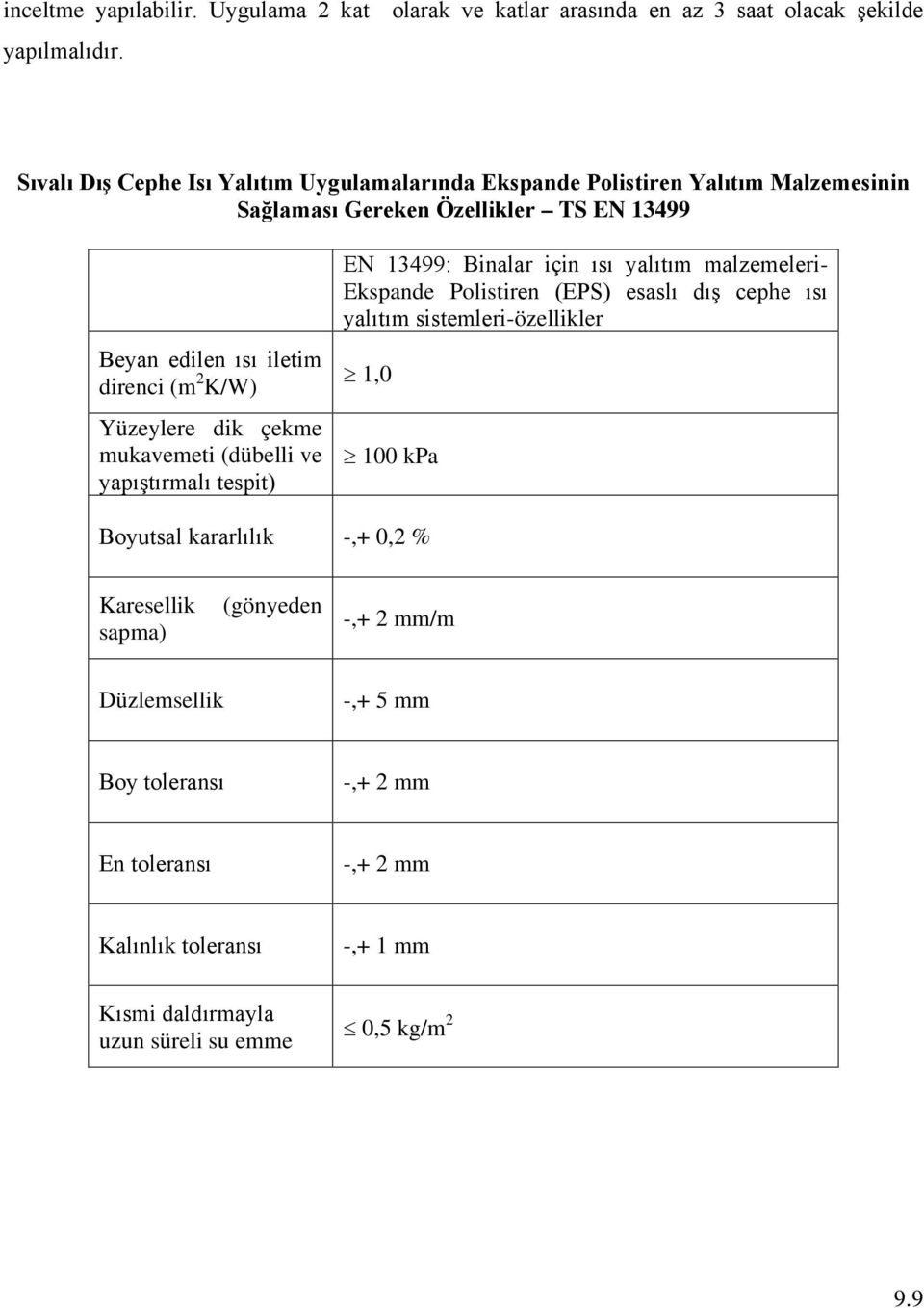 Yüzeylere dik çekme mukavemeti (dübelli ve yapıştırmalı tespit) EN 13499: Binalar için ısı yalıtım malzemeleri- Ekspande Polistiren (EPS) esaslı dış cephe ısı yalıtım