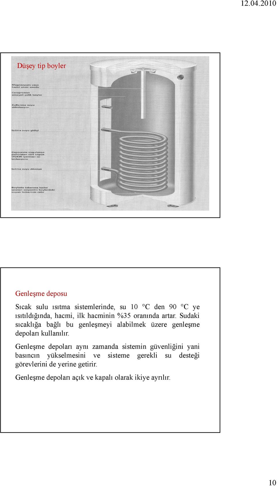 Sudaki sıcaklığa ğ bağlı bu genleşmeyi alabilmek üzere genleşme depoları kullanılır.