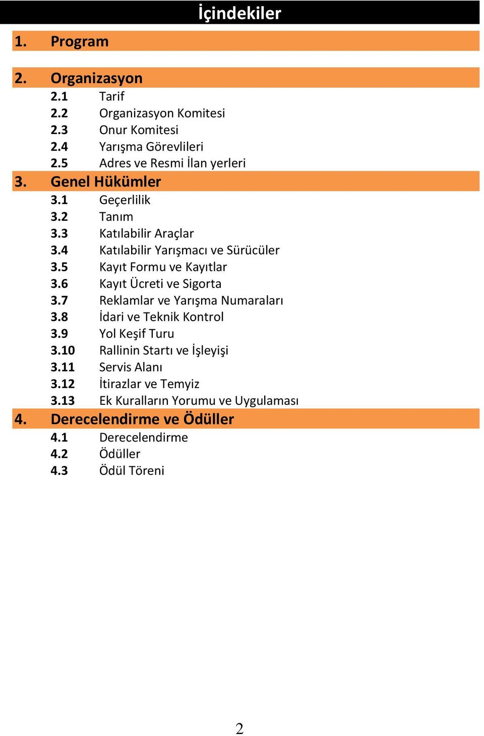 5 Kayıt Formu ve Kayıtlar 3.6 Kayıt Ücreti ve Sigorta 3.7 Reklamlar ve Yarışma Numaraları 3.8 İdari ve Teknik Kontrol 3.9 Yol Keşif Turu 3.