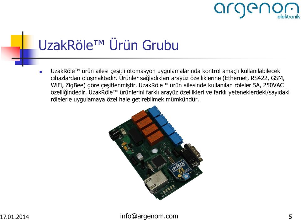 Ürünler sağladıkları arayüz özelliklerine (Ethernet, RS422, GSM, WiFi, ZigBee) göre çeşitlenmiştir.