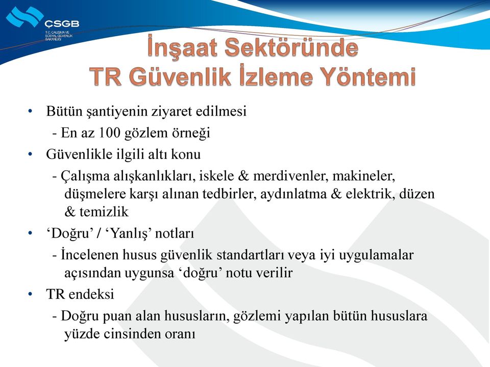 düzen & temizlik Doğru / Yanlış notları - İncelenen husus güvenlik standartları veya iyi uygulamalar