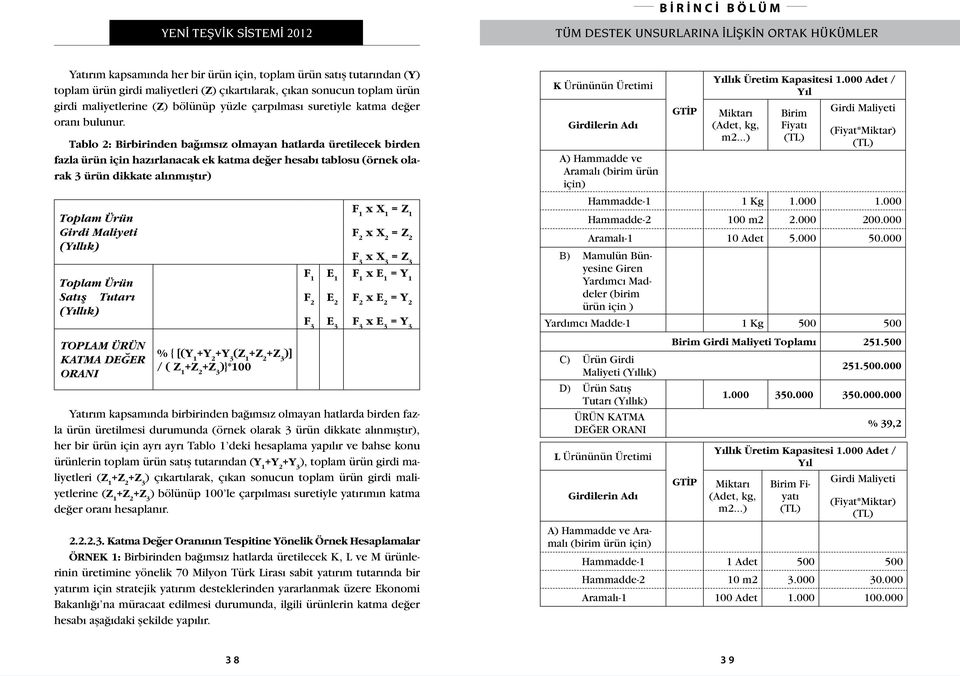 Tablo 2: Birbirinden bağımsız olmayan hatlarda üretilecek birden fazla ürün için hazırlanacak ek katma değer hesabı tablosu (örnek olarak 3 ürün dikkate alınmıştır) Toplam Ürün Girdi Maliyeti