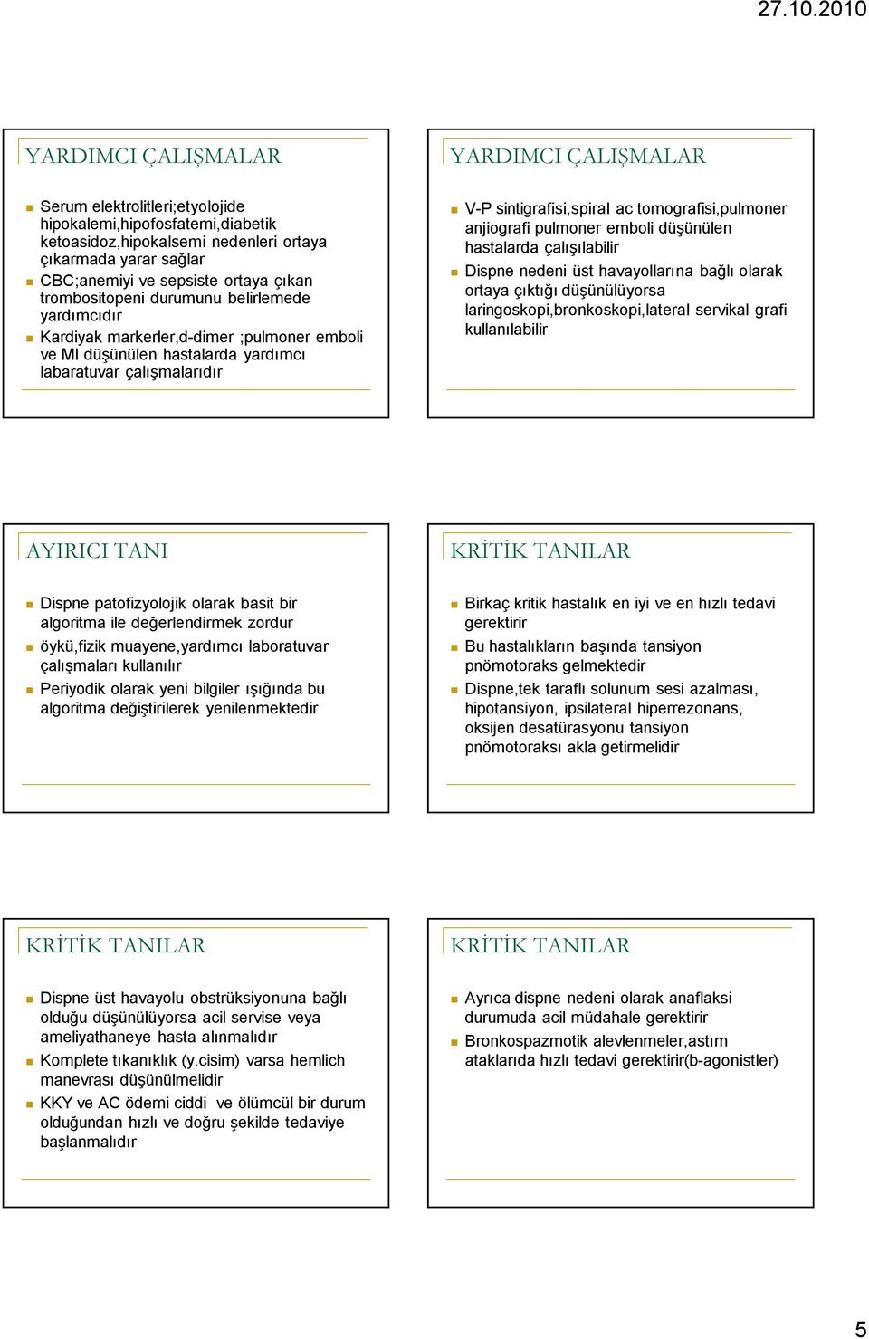 tomografisi,pulmoner anjiografi pulmoner emboli düşünülen hastalarda çalışılabilir Dispne nedeni üst havayollarına bağlı olarak ortaya çıktığı düşünülüyorsa laringoskopi,bronkoskopi,lateral servikal