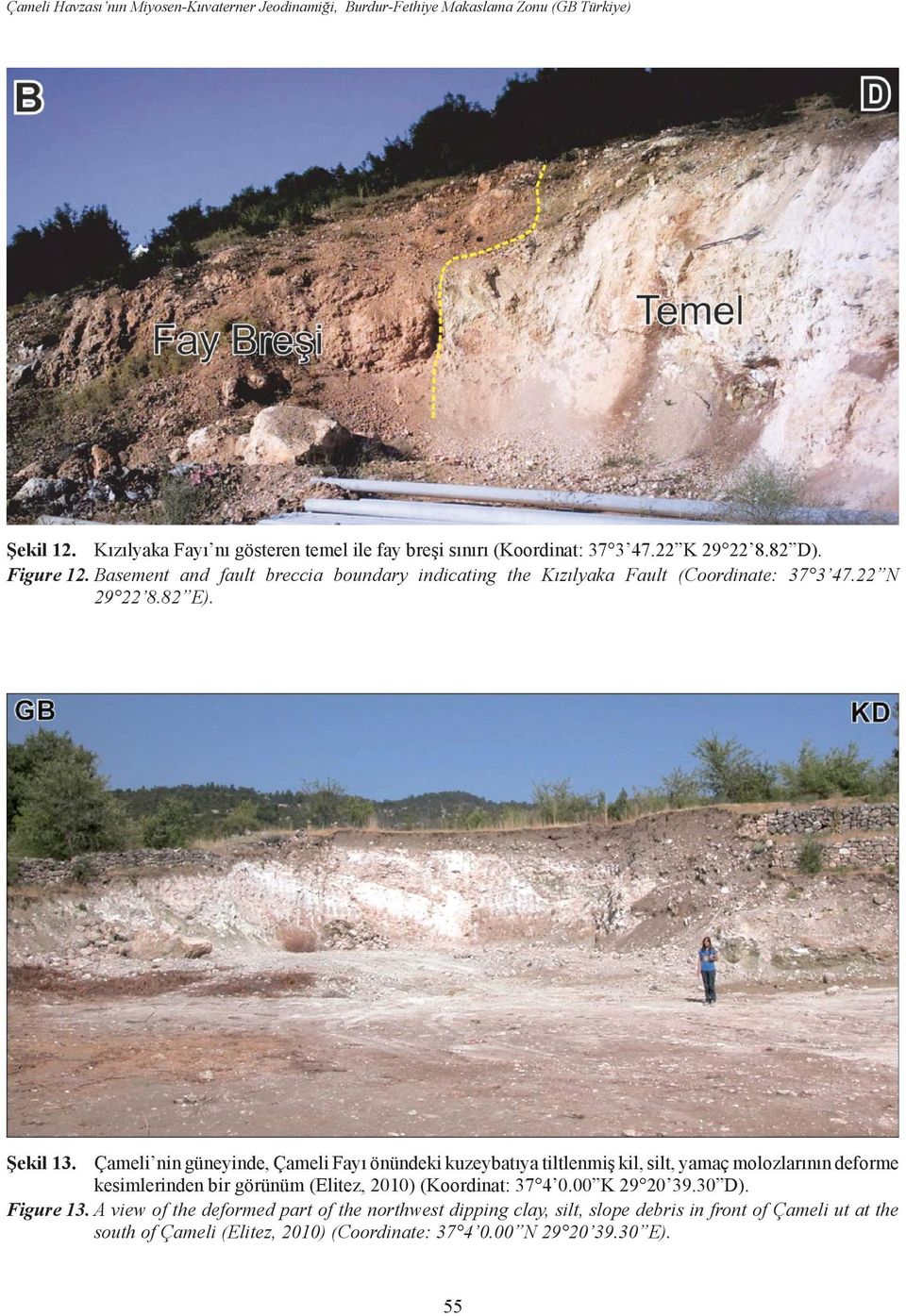 Basement and fault breccia boundary indicating the Kızılyaka Fault (Coordinate: 37 3 47.22 N 29 22 8.82 E). Şekil 13.