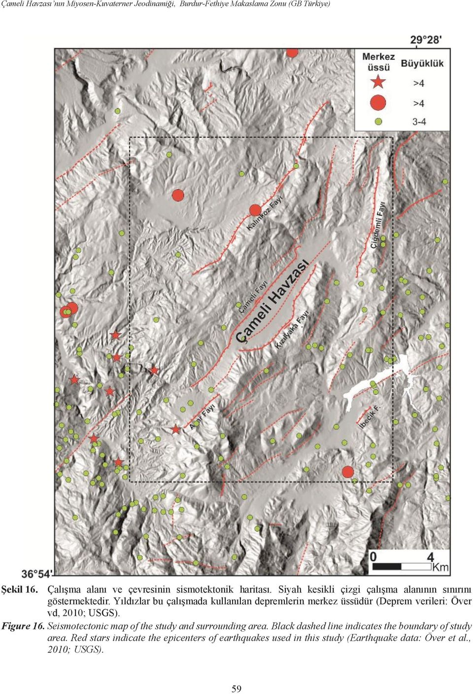 Yıldızlar bu çalışmada kullanılan depremlerin merkez üssüdür (Deprem verileri: Över vd, 2010; USGS). Figure 16.