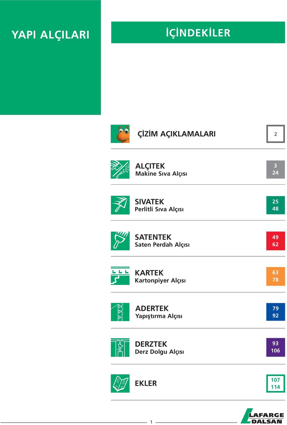 Saten Perdah Alçısı 49 62 KARTEK Kartonpiyer Alçısı 63 78 ADERTEK