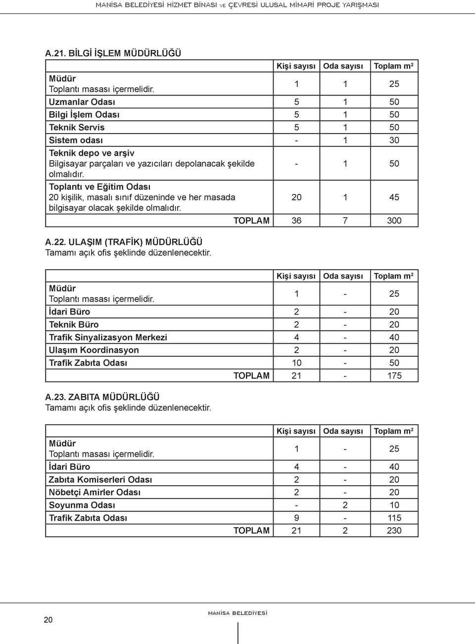 ULAŞIM (TRAFİK) MÜDÜRLÜĞÜ Tamamı açık ofi s şeklinde düzenlenecektir.