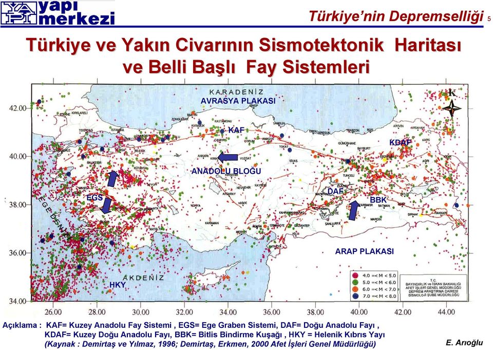 EGS= Ege Graben Sistemi, DAF= Doğu Anadolu Fayı, KDAF= Kuzey Doğu Anadolu Fayı, BBK= Bitlis Bindirme Kuşağı,