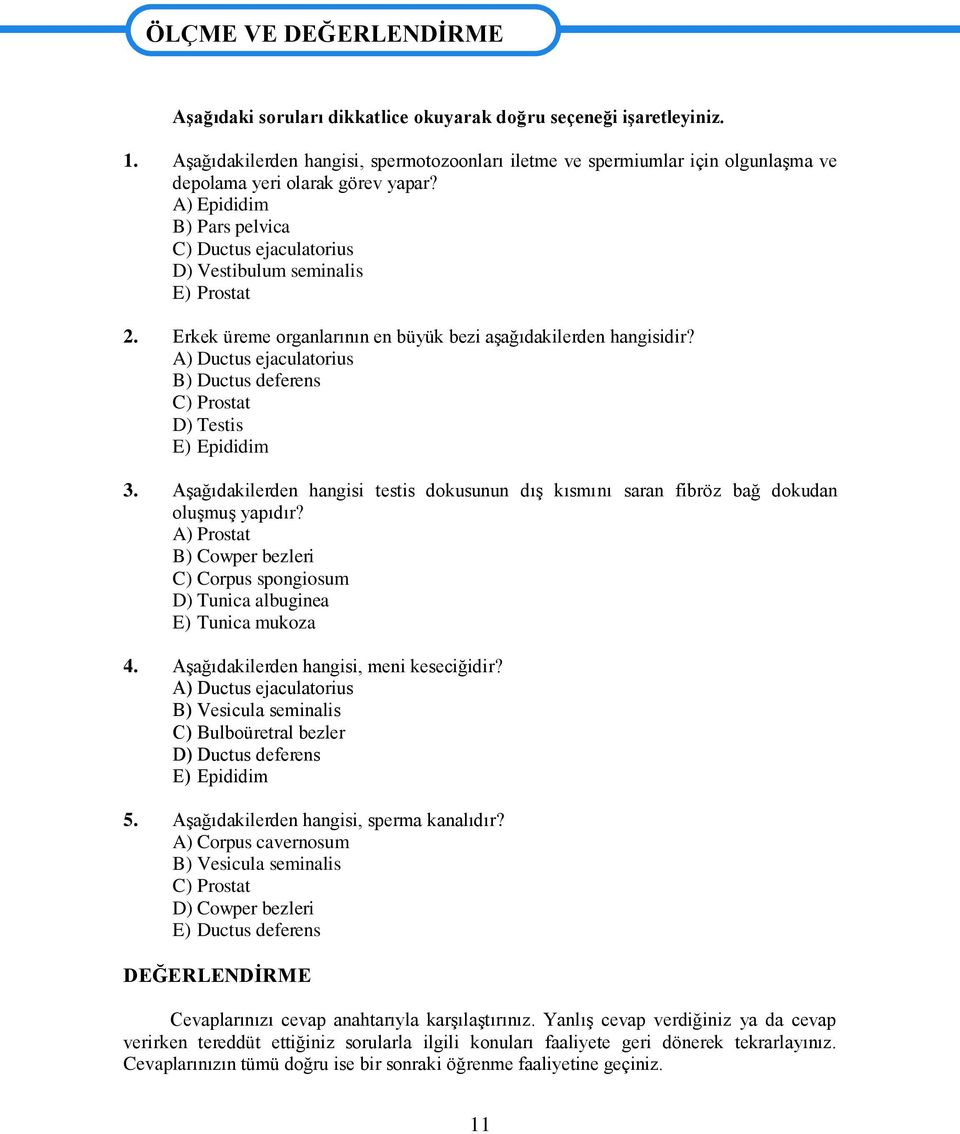 A) Epididim B) Pars pelvica C) Ductus ejaculatorius D) Vestibulum seminalis E) Prostat 2. Erkek üreme organlarının en büyük bezi aģağıdakilerden hangisidir?