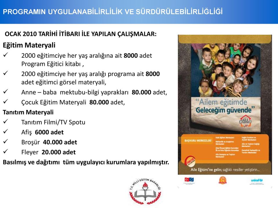 eğitimci görsel materyali, Anne baba mektubu-bilgi yaprakları 80.000 adet, Çocuk Eğitim Materyali 80.