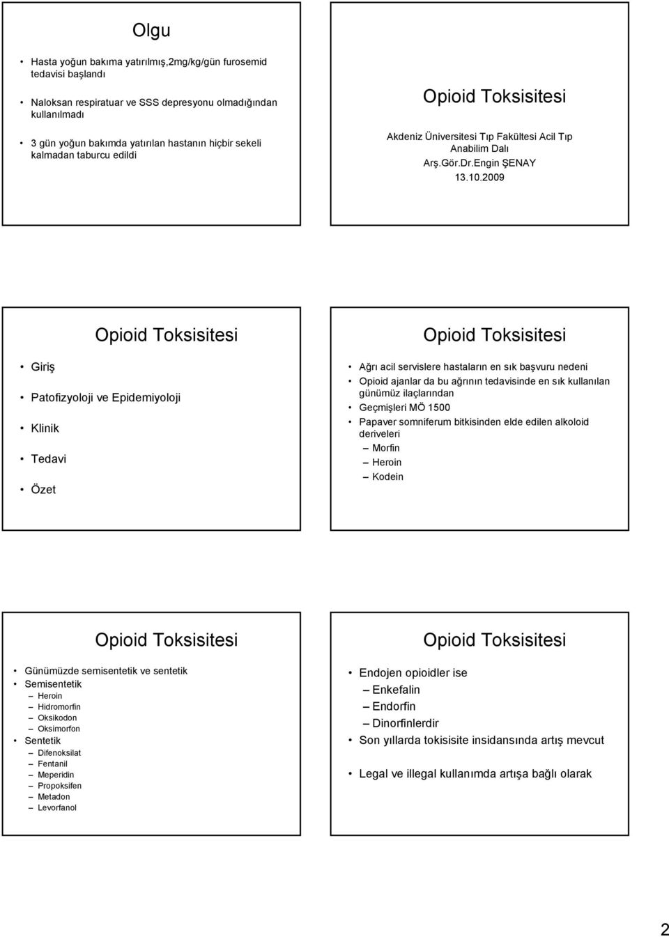 2009 Giriş Patofizyoloji ve Epidemiyoloji Klinik Tedavi Özet Ağrı acil servislere hastaların en sık başvuru nedeni Opioid ajanlar da bu ağrının tedavisinde en sık kullanılan günümüz ilaçlarından