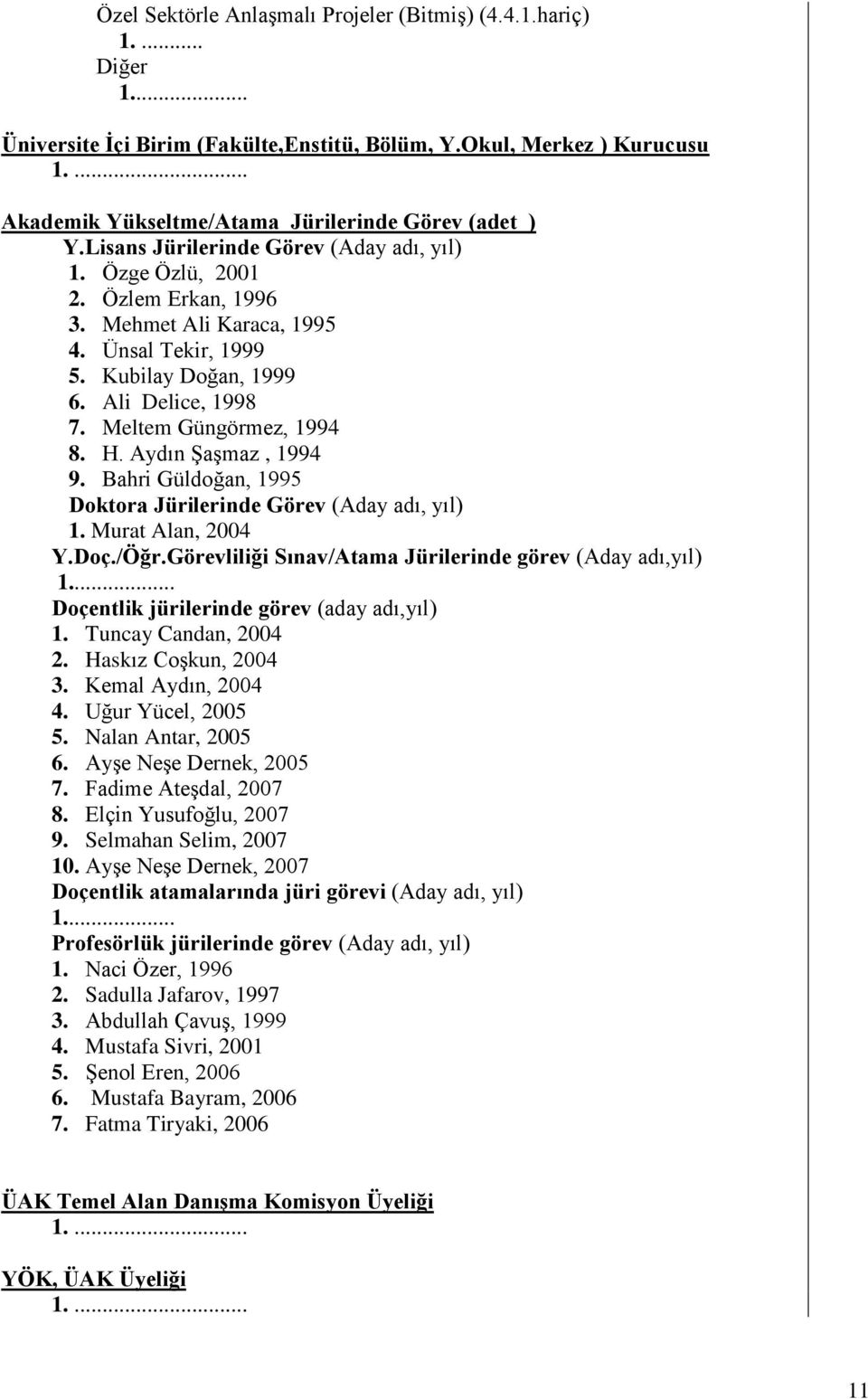 Aydın ġaģmaz, 1994 9. Bahri Güldoğan, 1995 Doktora Jürilerinde Görev (Aday adı, yıl) Murat Alan, 2004 Y.Doç./Öğr.Görevliliği Sınav/Atama Jürilerinde görev (Aday adı,yıl).