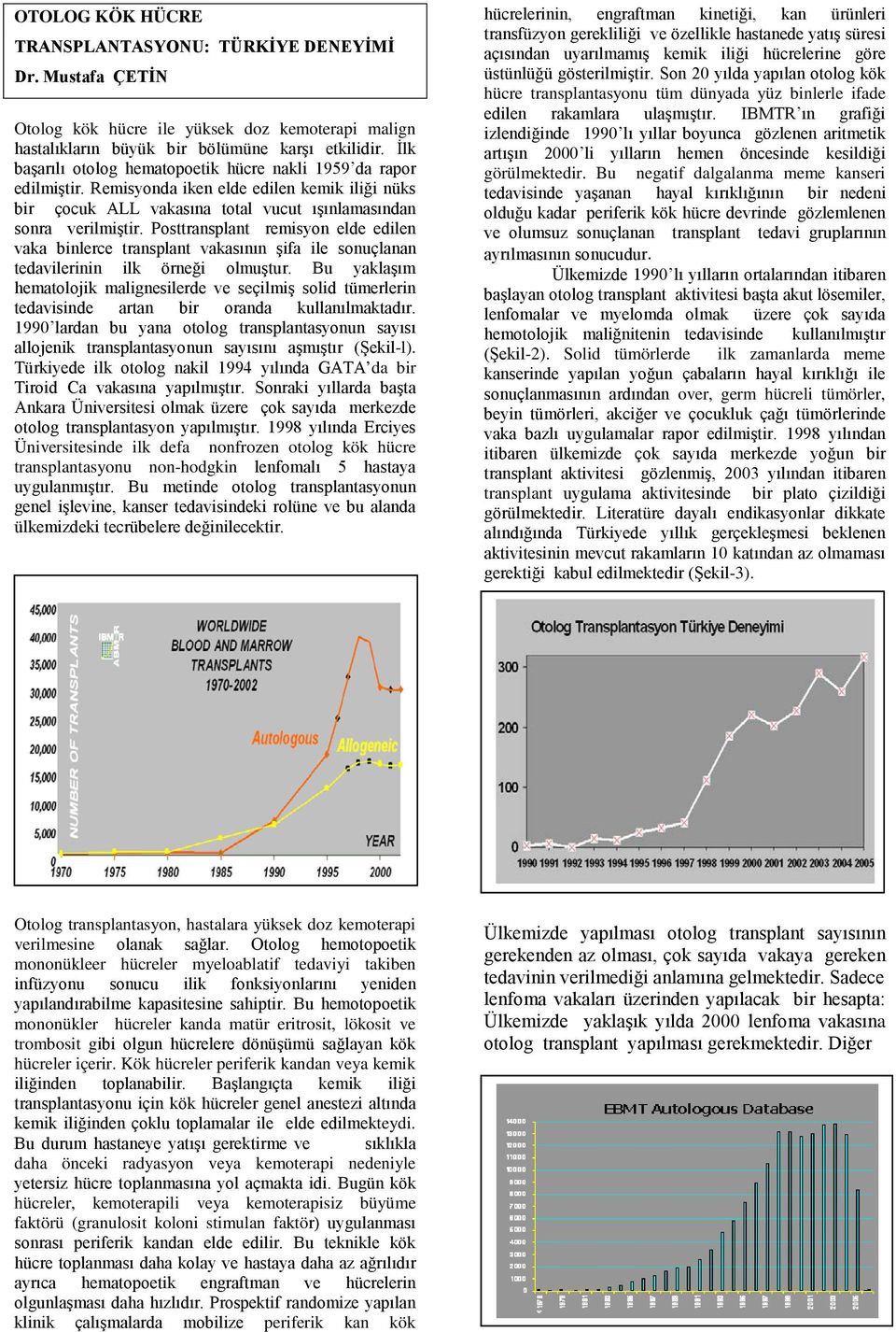 Posttransplant remisyon elde edilen vaka binlerce transplant vakasının şifa ile sonuçlanan tedavilerinin ilk örneği olmuştur.