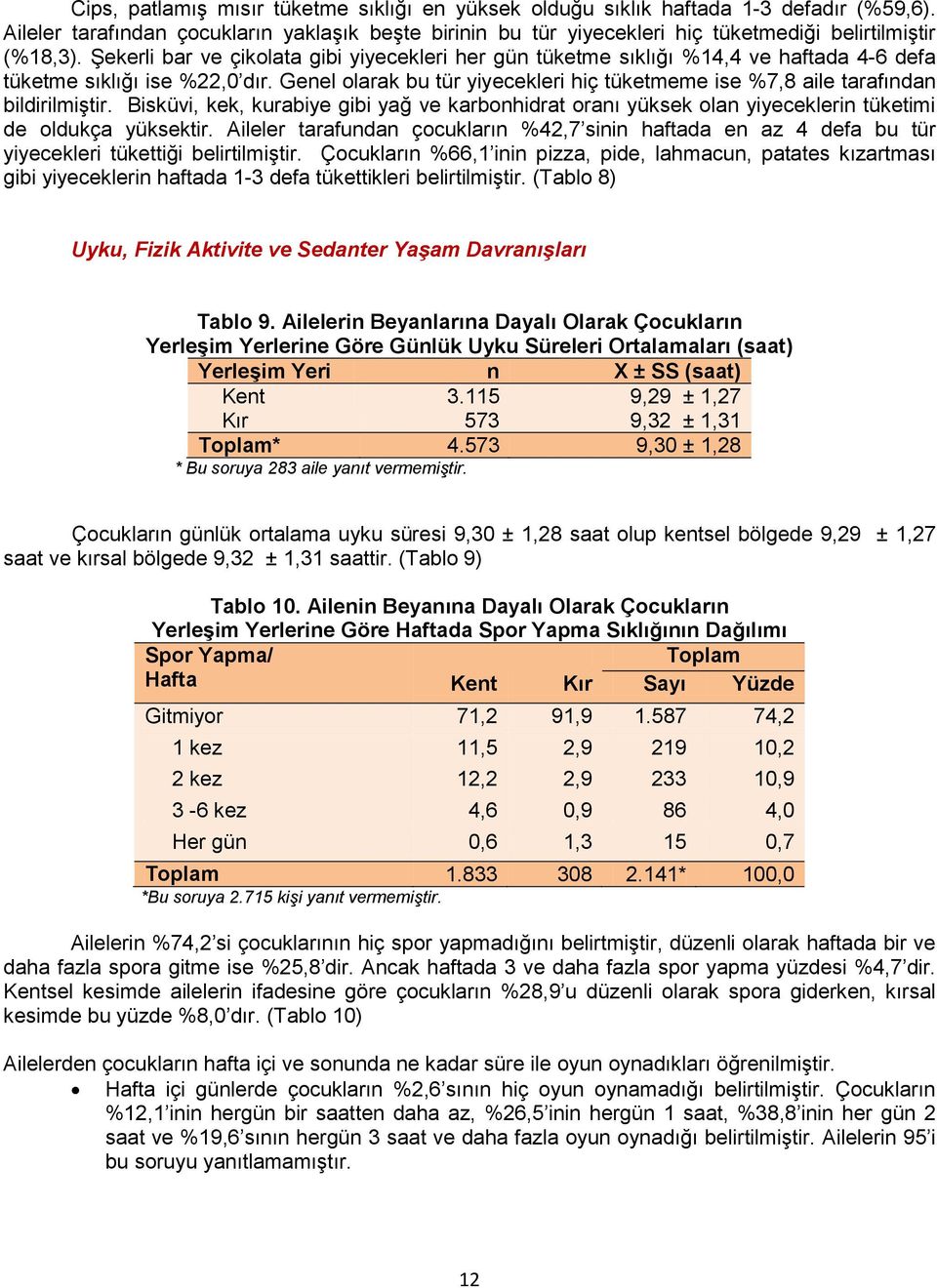 Şekerli bar ve çikolata gibi yiyecekleri her gün tüketme sıklığı %14,4 ve haftada 4-6 defa tüketme sıklığı ise %22,0 dır.