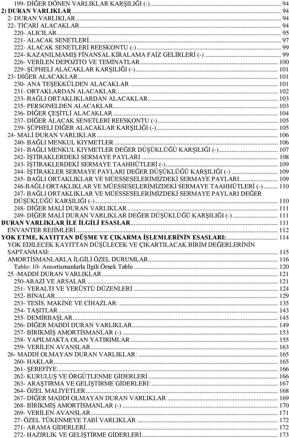 .. 101 23- DİĞER ALACAKLAR... 101 230- ANA TEŞEKKÜLDEN ALACAKLAR... 101 231- ORTAKLARDAN ALACAKLAR... 102 233- BAĞLI ORTAKLIKLARDAN ALACAKLAR... 103 235- PERSONELDEN ALACAKLAR.