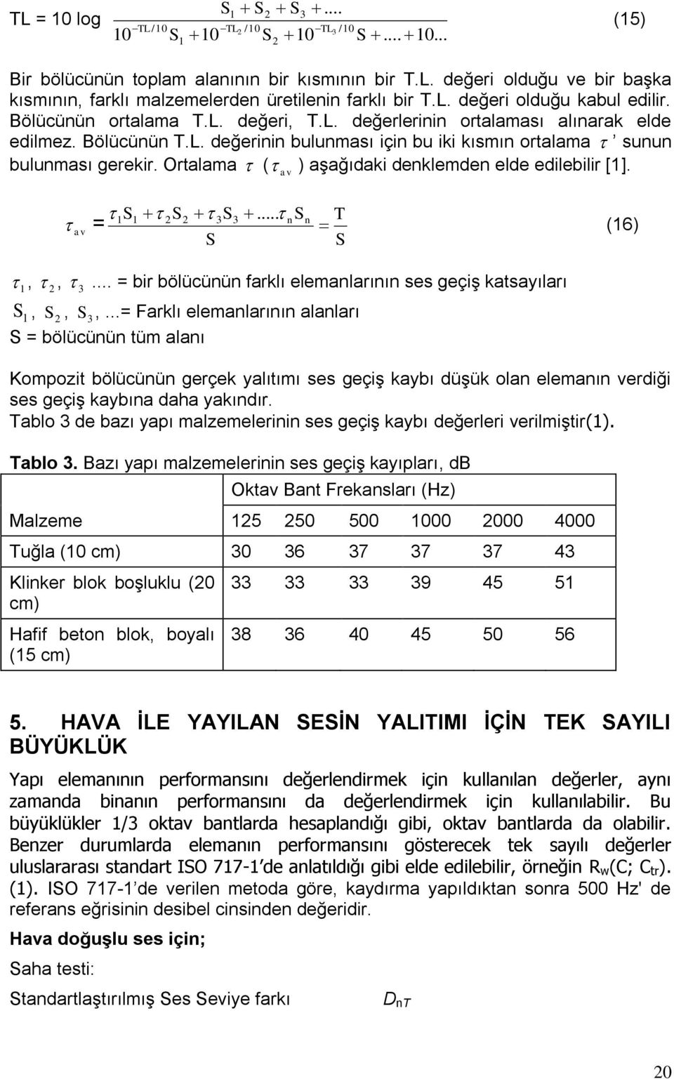 Ortalama ( av ) aşağıdaki denklemden elde edilebilir [1]. 1 S1 2S2 3S3... nsn T av = (16) S S 1, 2, 3... = bir bölücünün farklı elemanlarının ses geçiş katsayıları S 1, S 2, S 3,.