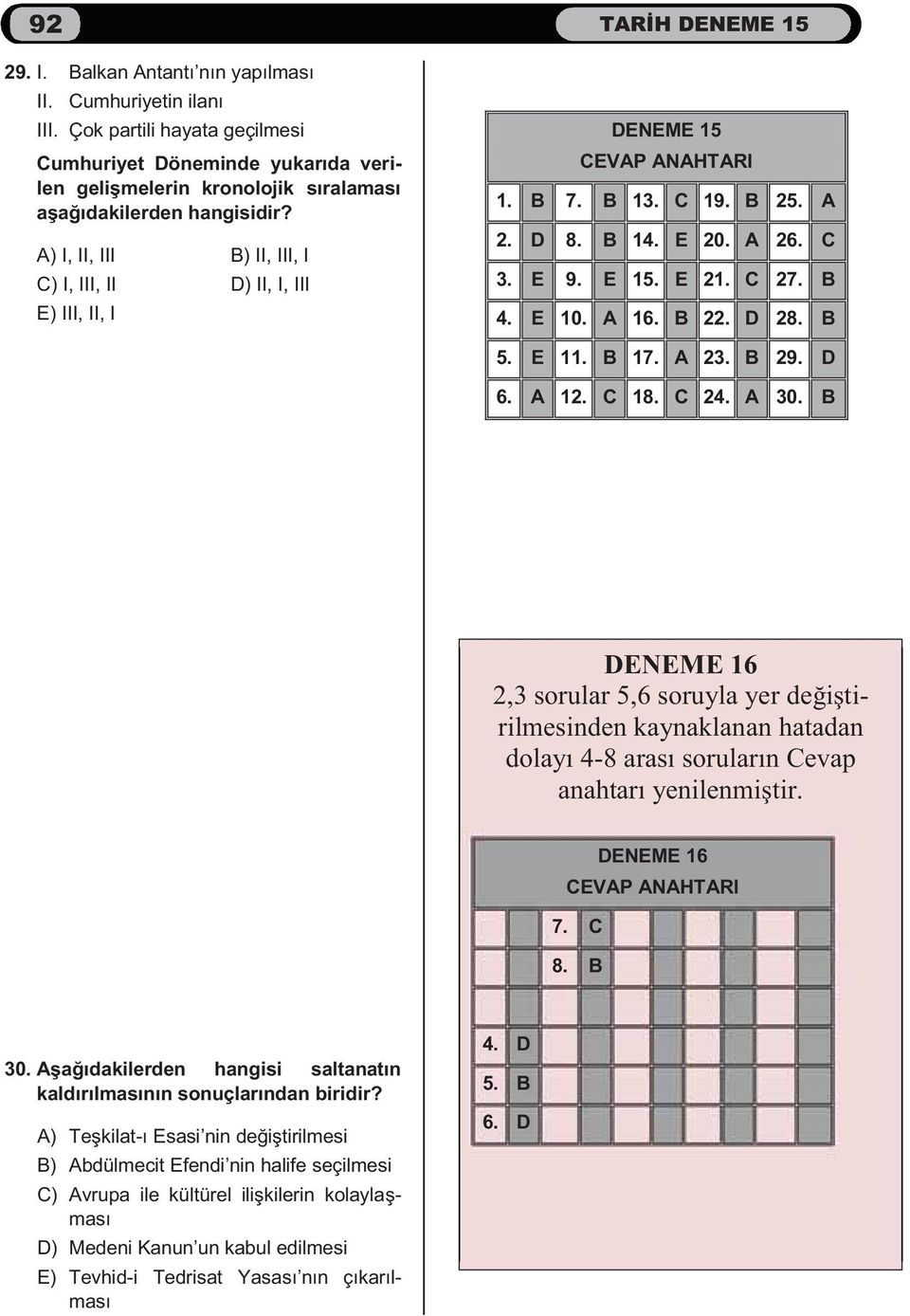 A) I, II, III B) II, III, I C) I, III, II D) II, I, III E) III, II, I DENEME 15 CEVAP ANAHTARI 1. B 7. B 13. C 19. B 25. A 2. D 8. B 14. E 20. A 26. C 3. E 9. E 15. E 21. C 27. B 4. E 10. A 16. B 22.