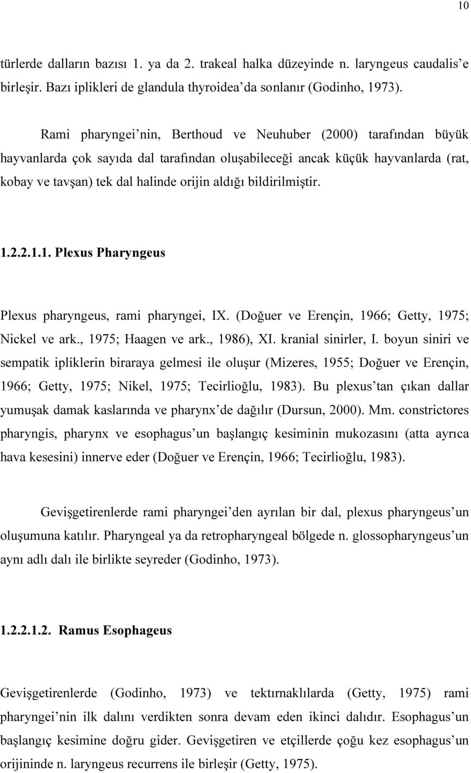 bildirilmiştir. 1.2.2.1.1. Plexus Pharyngeus Plexus pharyngeus, rami pharyngei, IX. (Doğuer ve Erençin, 1966; Getty, 1975; Nickel ve ark., 1975; Haagen ve ark., 1986), XI. kranial sinirler, I.