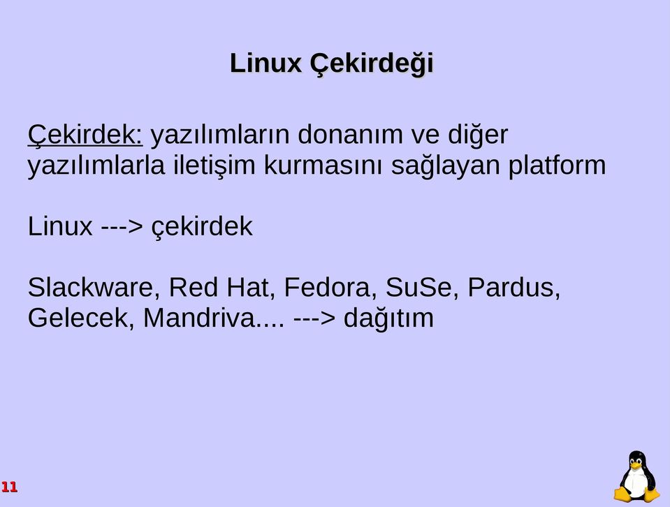 platform Linux ---> çekirdek Slackware, Red Hat,