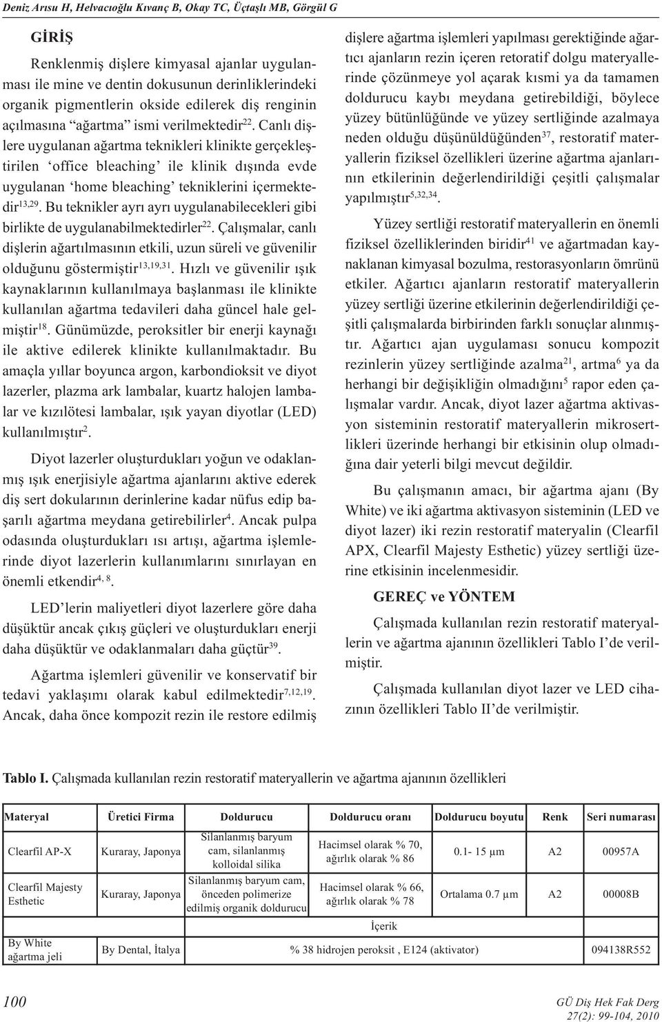 Canlı dişlere uygulanan ağartma teknikleri klinikte gerçekleştirilen office bleaching ile klinik dışında evde uygulanan home bleaching tekniklerini içermektedir 13,29.