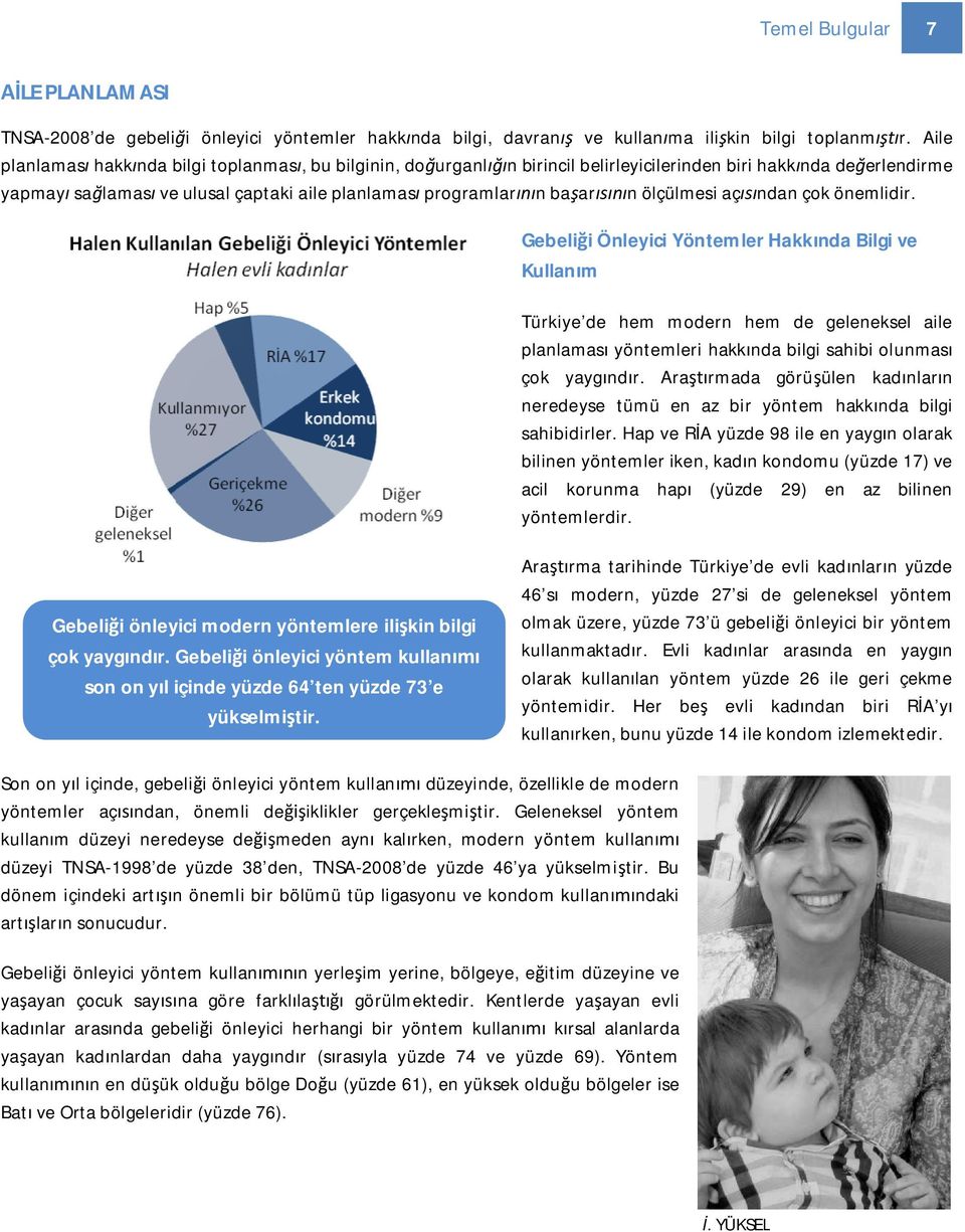 ölçülmesi aç ndan çok önemlidir. Gebeli i Önleyici Yöntemler Hakk nda Bilgi ve Kullan m Türkiye de hem modern hem de geleneksel aile planlamas yöntemleri hakk nda bilgi sahibi olunmas çok yayg nd r.