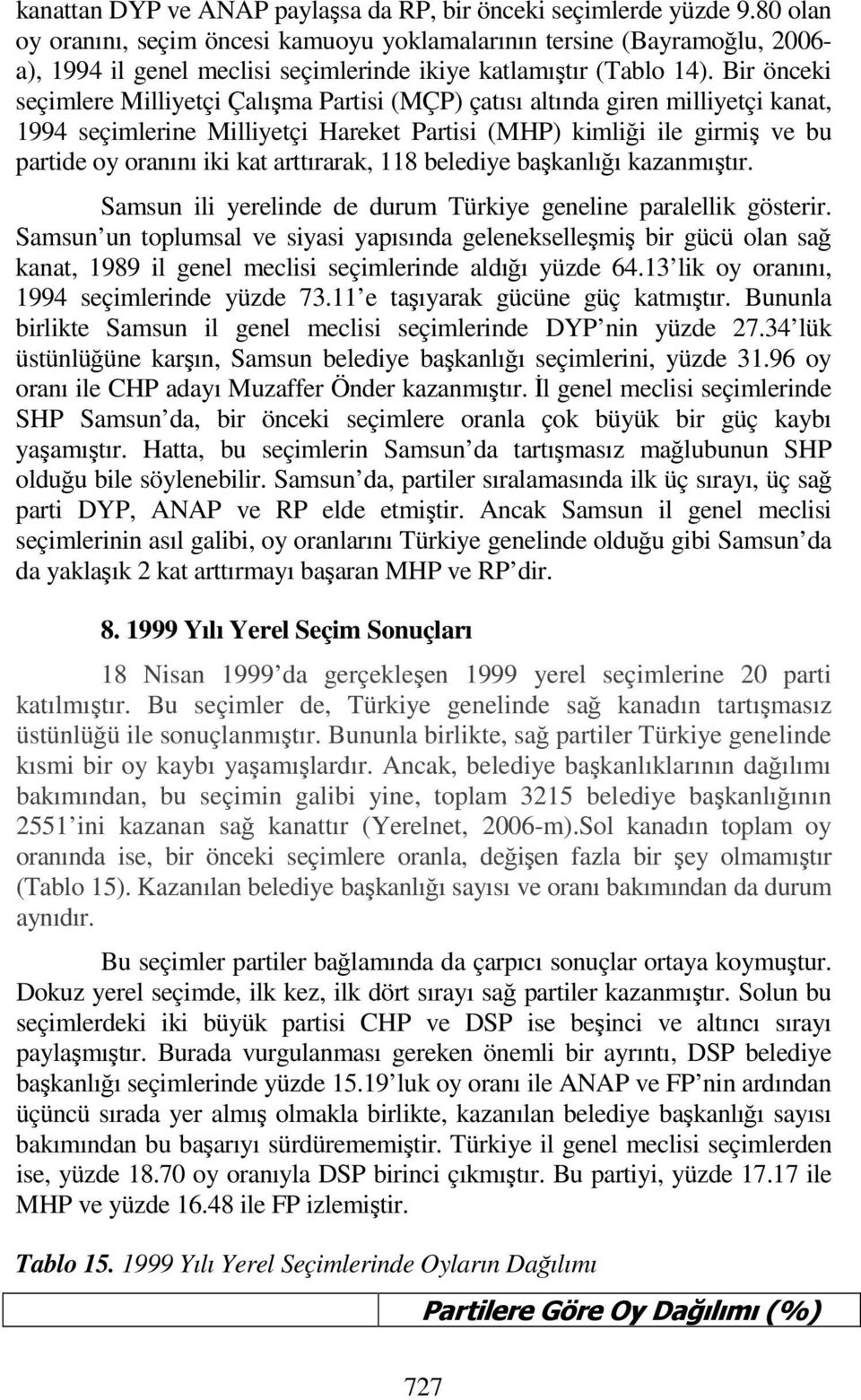 Bir önceki seçimlere Milliyetçi Çalışma Partisi (MÇP) çatısı altında giren milliyetçi kanat, 1994 seçimlerine Milliyetçi Hareket Partisi (MHP) kimliği ile girmiş ve bu partide oy oranını iki kat
