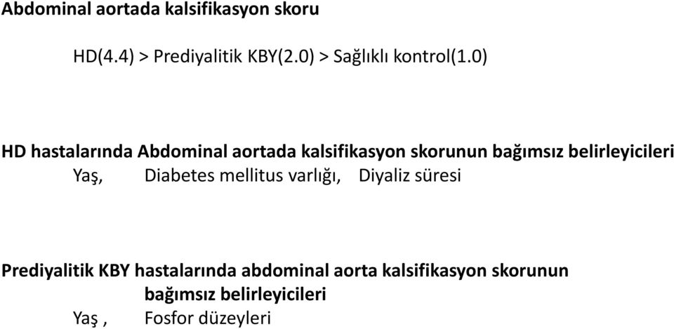 0) HD hastalarında Abdominal aortada kalsifikasyon skorunun bağımsız belirleyicileri