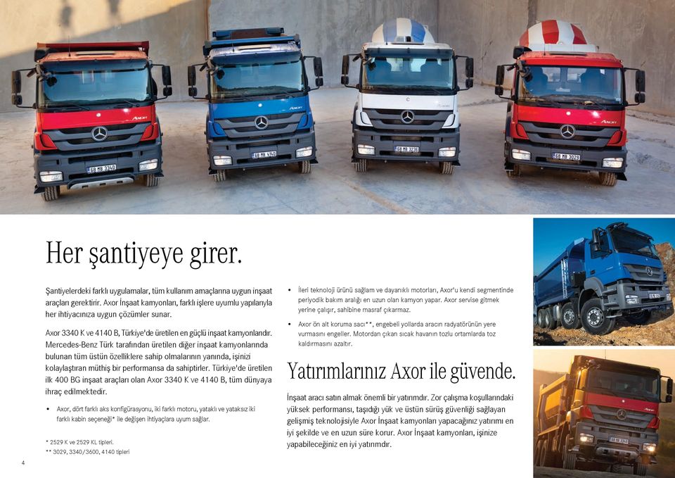 MercedesBenz Türk taraf ndan üretilen di er inflaat kamyonlar nda bulunan tüm üstün özelliklere sahip olmalar n n yan nda, iflinizi kolaylaflt ran müthifl bir performansa da sahiptirler.