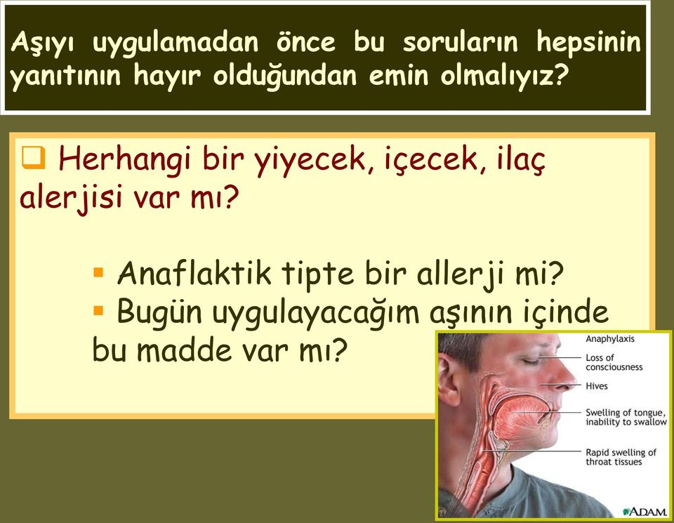 Herhangi bir yiyecek, içecek, ilaç alerjisi var mı?