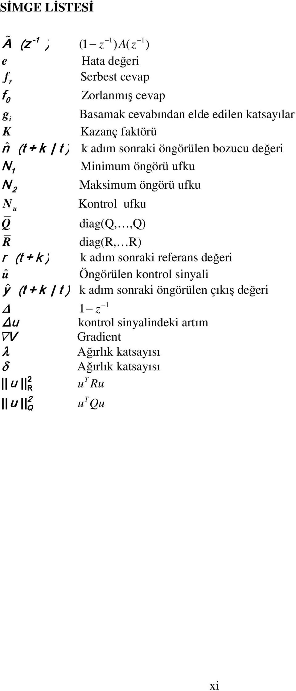 û y ˆ Δ V λ δ k Konrol fk dagq,,q dagr, R k adım sonrak referans değer k Öngörülen konrol snyal k adım