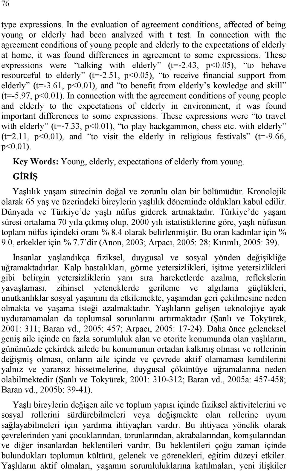 These expressions were talking with elderly (t=-2.43, p<0.05), to behave resourceful to elderly (t=-2.51, p<0.05), to receive financial support from elderly (t=-3.61, p<0.