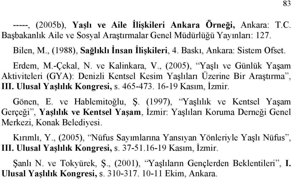 Ulusal Yaşlılık Kongresi, s. 465-473. 16-19 Kasım, İzmir. Gönen, E. ve Hablemitoğlu, Ş.