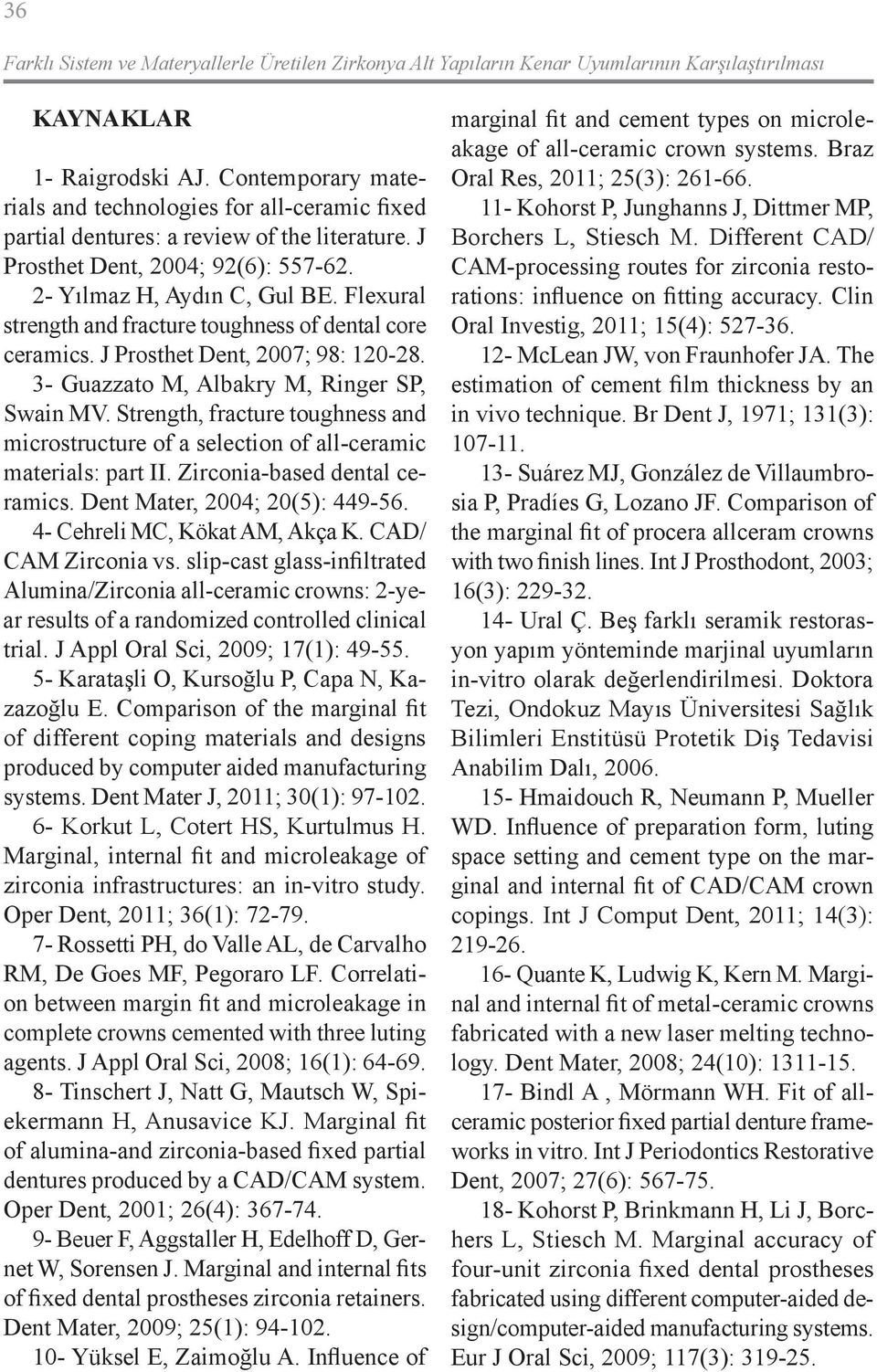 Flexural strength and fracture toughness of dental core ceramics. J Prosthet Dent, 2007; 98: 120-28. 3- Guazzato M, Albakry M, Ringer SP, Swain MV.