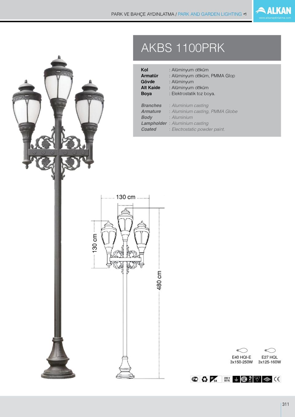 casting Armature : Aluminium casting, PMMA Globe Body : Aluminium