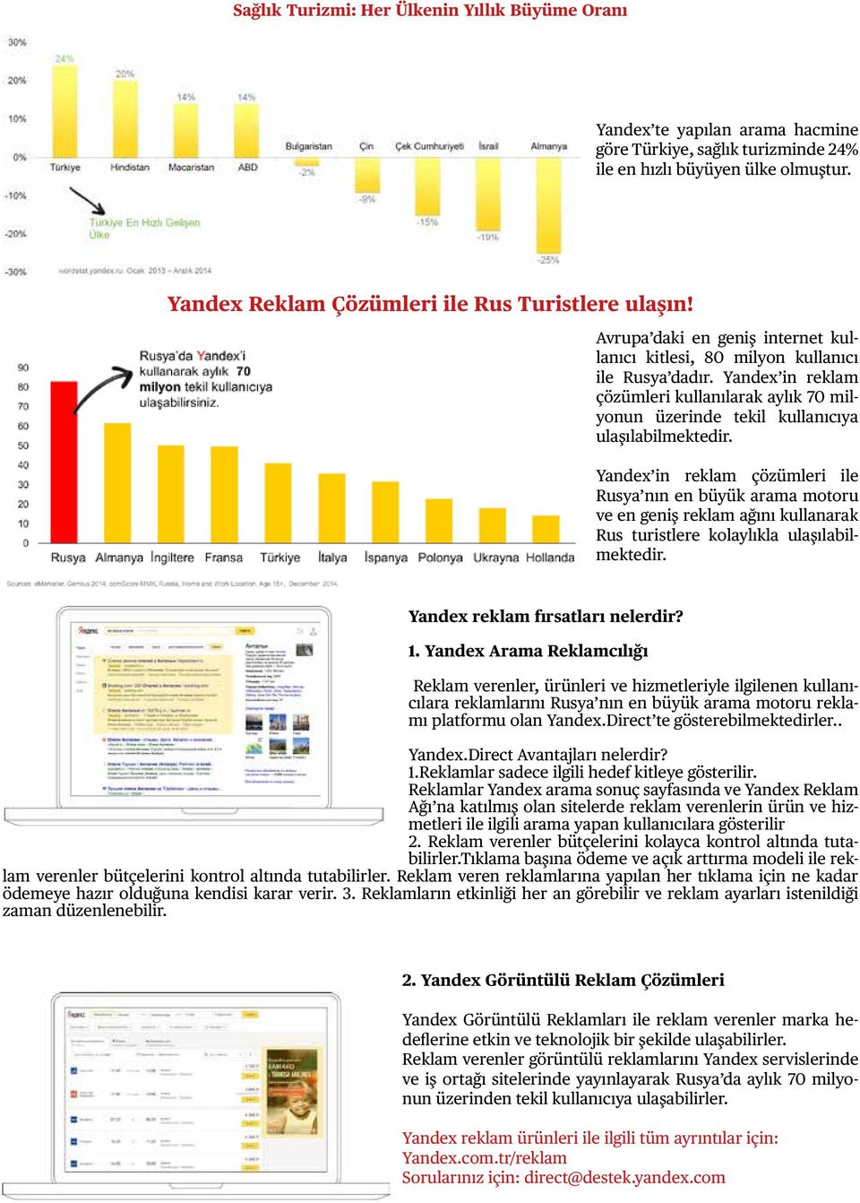 Yandex in reklam çözümleri kullanılarak aylık 70 milyonun üzerinde tekil kullanıcıya ulaşılabilmektedir.