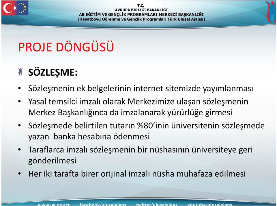 belirtilen tutarın %80 inin üniversitenin sözleşmede yazan banka hesabına ödenmesi Taraflarca imzalı