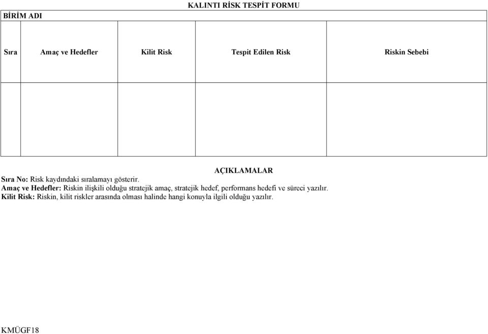 Amaç ve Hedefler: Riskin ilişkili olduğu stratejik amaç, stratejik hedef, performans hedefi