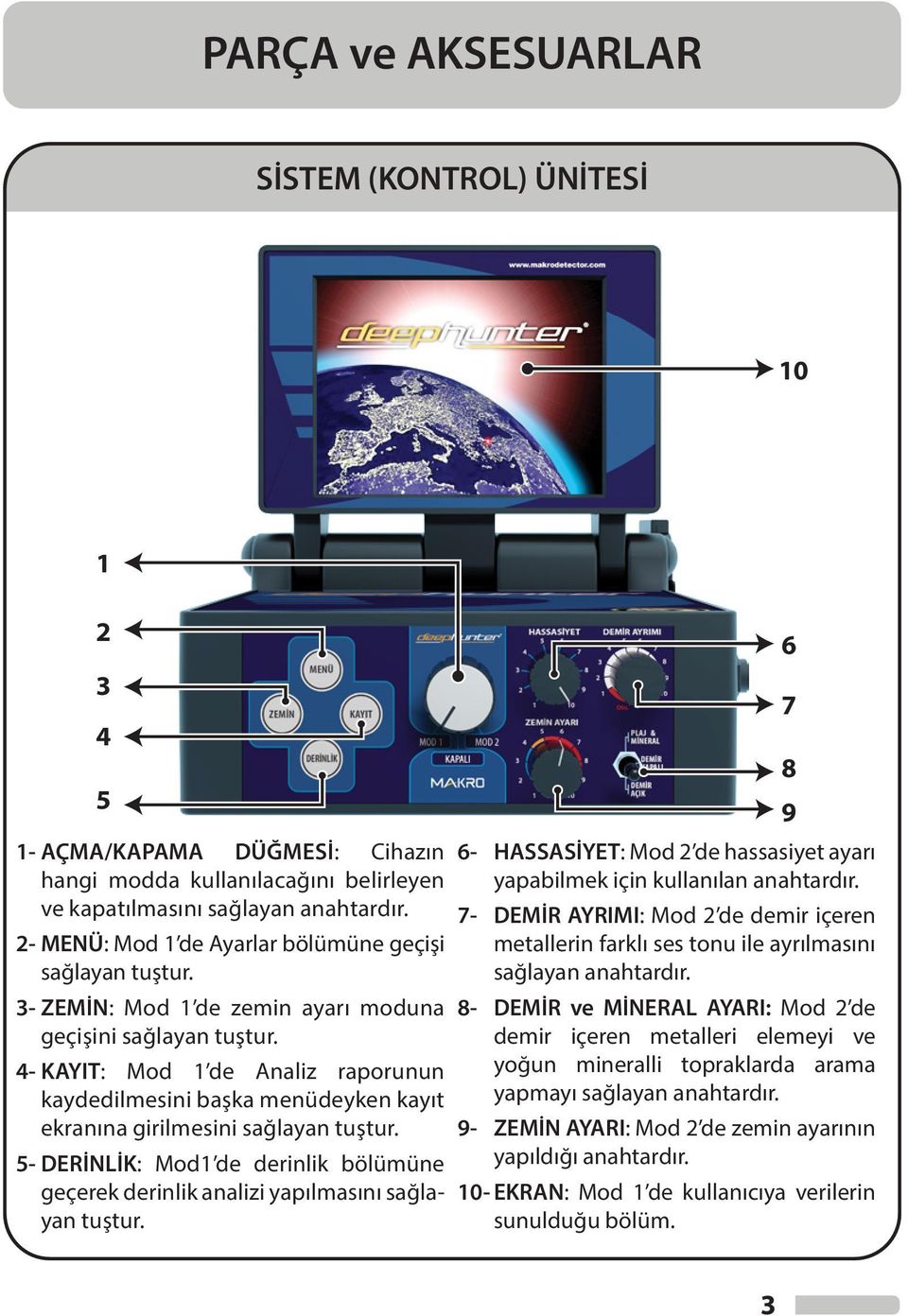 4- KAYIT: Mod 1 de Analiz raporunun kaydedilmesini başka menüdeyken kayıt ekranına girilmesini sağlayan tuştur.