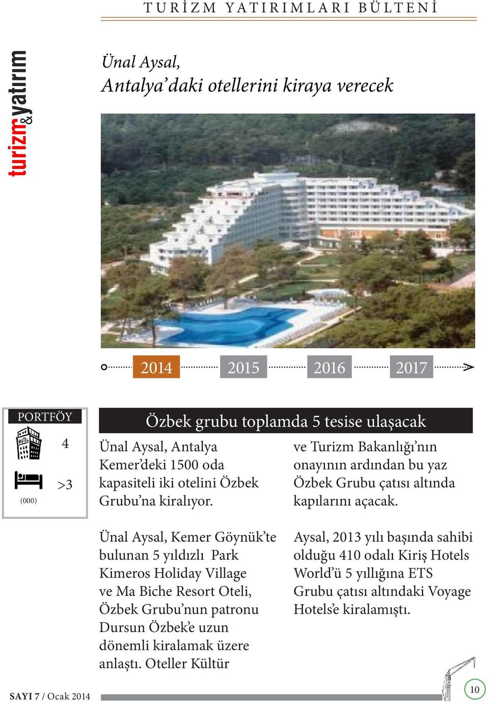 Ünal Aysal, Kemer Göynük te bulunan 5 yıldızlı Park Kimeros Holiday Village ve Ma Biche Resort Oteli, Özbek Grubu nun patronu Dursun Özbek e uzun dönemli