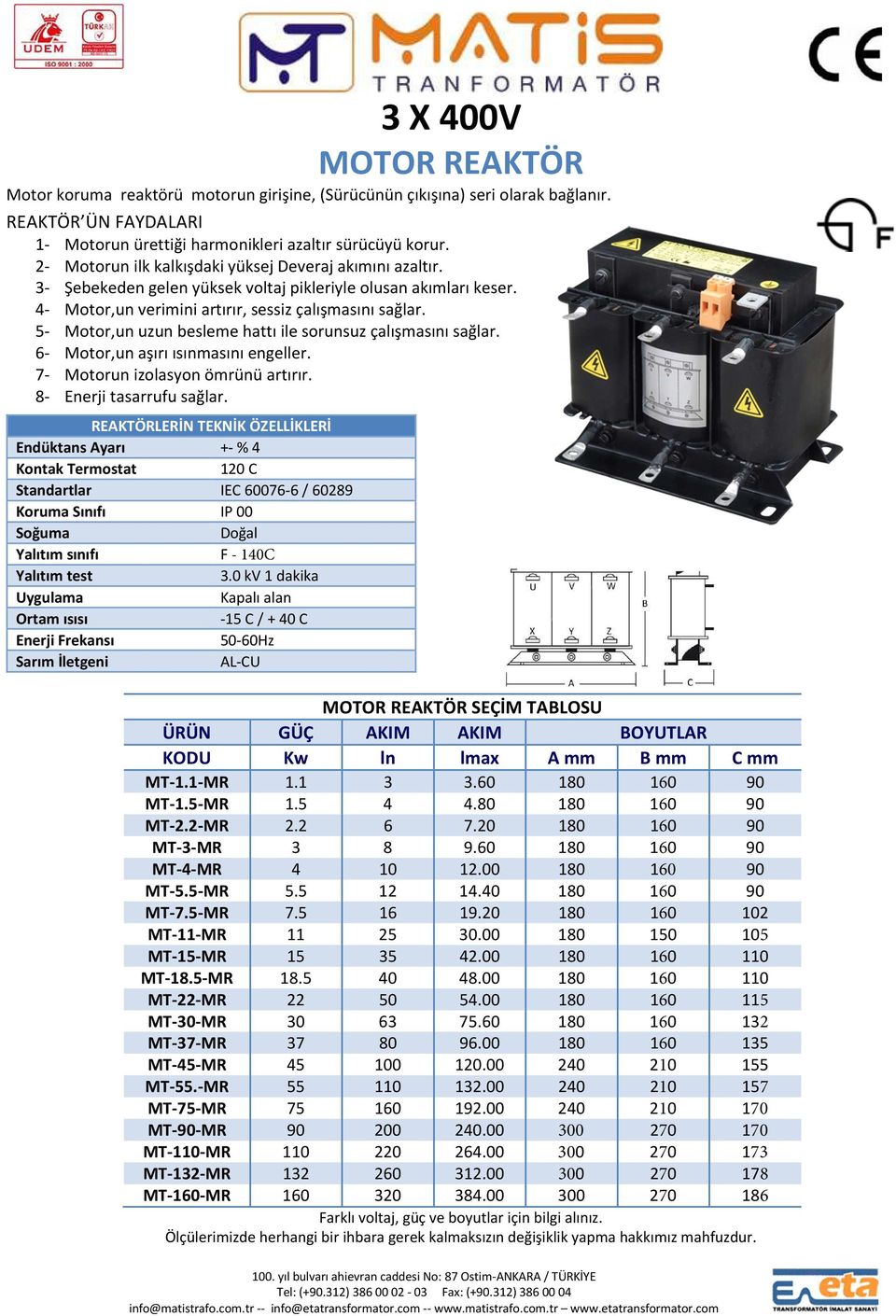 5- Motor,un uzun besleme hattı ile sorunsuz çalışmasını sağlar. 6- Motor,un aşırı ısınmasını engeller. 7- Motorun izolasyon ömrünü artırır. 8- Enerji tasarrufu sağlar.