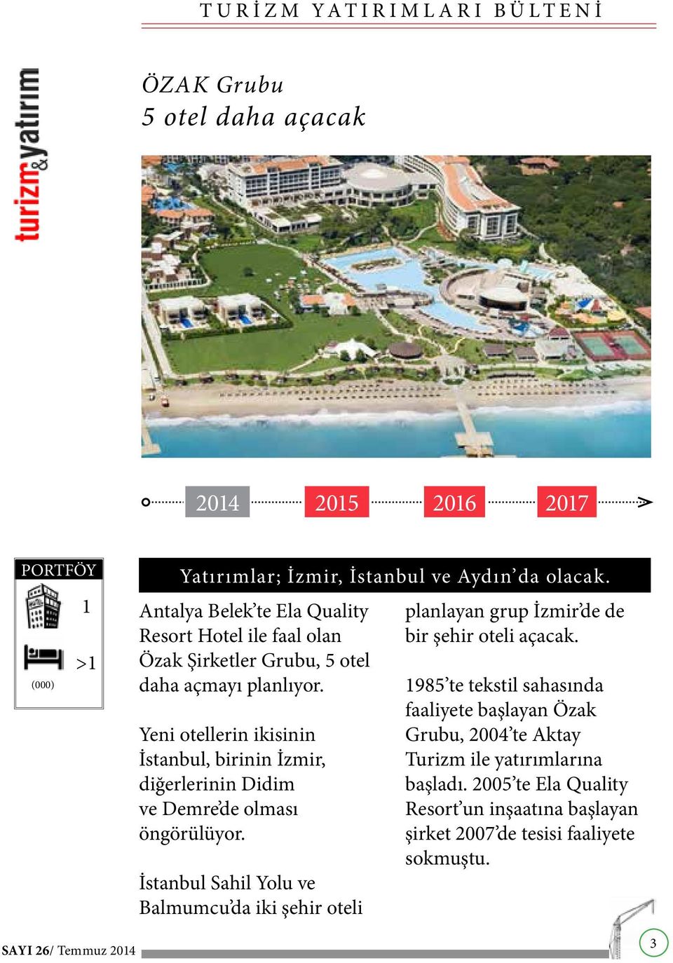 Yeni otellerin ikisinin İstanbul, birinin İzmir, diğerlerinin Didim ve Demre de olması öngörülüyor.