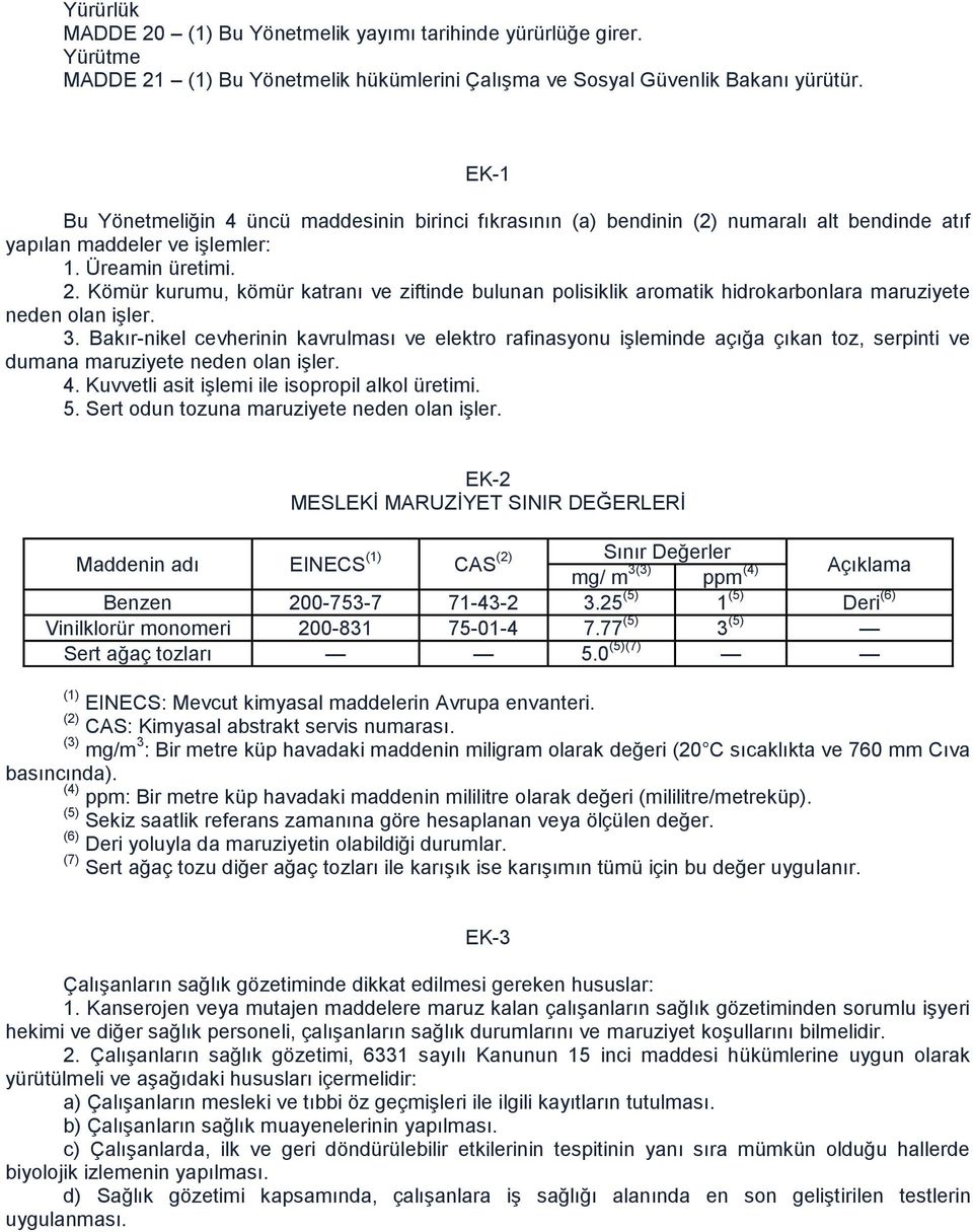 Kömür kurumu, kömür katranı ve ziftinde bulunan polisiklik aromatik hidrokarbonlara maruziyete neden olan iģler. 3.